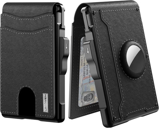 ✨Muški novčanik AirTag - s uvlačivim aluminijskim kućištem, kopčom za novčanice, finim kožnim utorima, držačem za kreditne kartice, RFID blokadom, minimalističkim dvostrukim preklopnim novčanikom