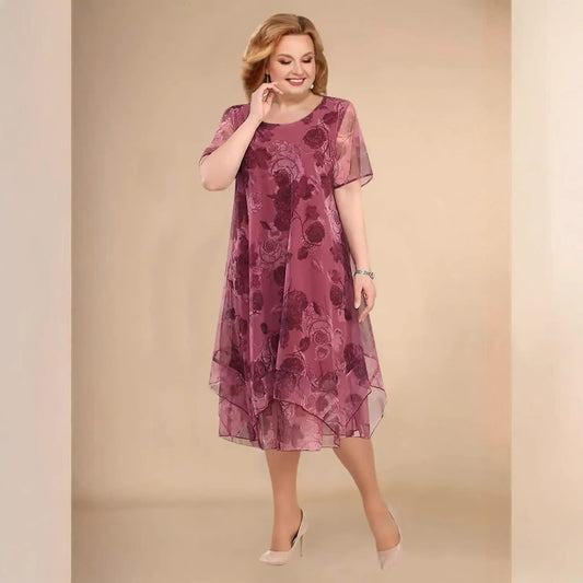 Elegantna asimetrična haljina kratkih rukava od cvjetnog šifona