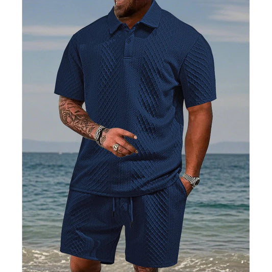 👕 50% POPUSTA! 💎 Muški dvodijelni set s dijamantnim uzorkom - košulja kratkih rukava i kratke hlače - prozračan, bez bora i opušten ljetni izgled ☀️