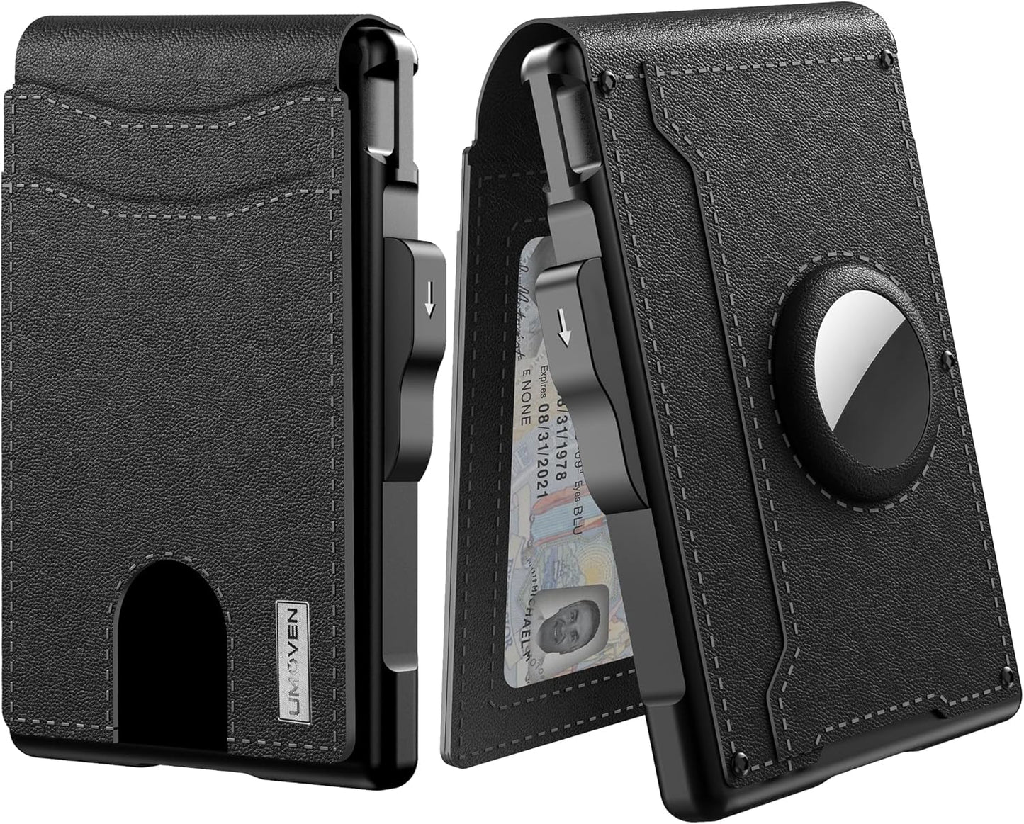 ✨Muški novčanik AirTag - s uvlačivim aluminijskim kućištem, kopčom za novčanice, finim kožnim utorima, držačem za kreditne kartice, RFID blokadom, minimalističkim dvostrukim preklopnim novčanikom