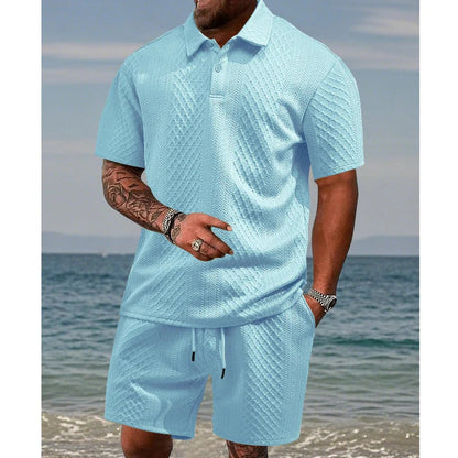 👕 50% POPUSTA! 💎 Muški dvodijelni set s dijamantnim uzorkom - košulja kratkih rukava i kratke hlače - prozračan, bez bora i opušten ljetni izgled ☀️
