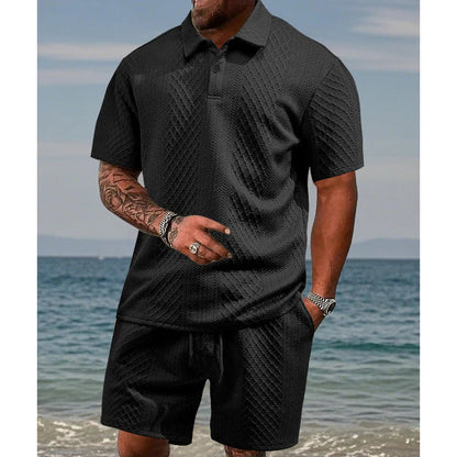 👕 50% POPUSTA! 💎 Muški dvodijelni set s dijamantnim uzorkom - košulja kratkih rukava i kratke hlače - prozračan, bez bora i opušten ljetni izgled ☀️