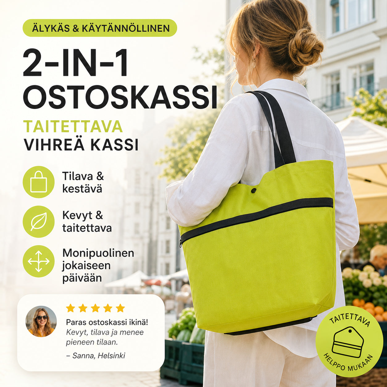 Torba za kupovinu 2 u 1, presavijiva zelena torba