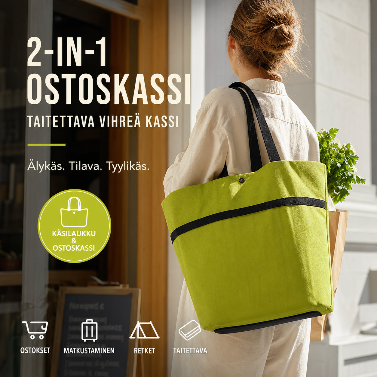 Torba za kupovinu 2 u 1, presavijiva zelena torba
