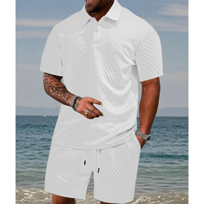 👕 50% POPUSTA! 💎 Muški dvodijelni set s dijamantnim uzorkom - košulja kratkih rukava i kratke hlače - prozračan, bez bora i opušten ljetni izgled ☀️