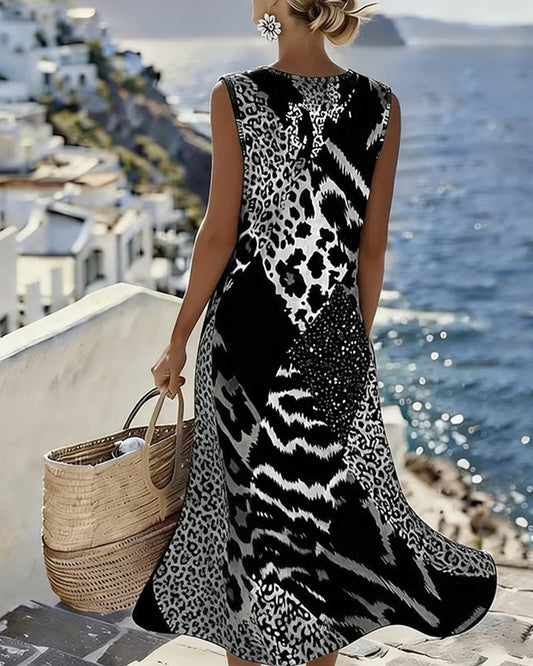 🔥49% popusta do isteka zaliha!🎉Duga haljina bez rukava s leopard printom i patchwork uzorkom