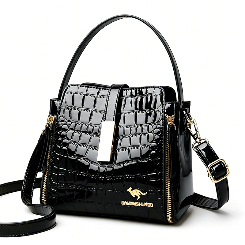 👜✨ Sjajna ženska torbica s uzorkom krokodila - strukturirana, zlatni detalji, prostrana i elegantna 💼