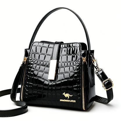 👜✨ Sjajna ženska torbica s uzorkom krokodila - strukturirana, zlatni detalji, prostrana i elegantna 💼