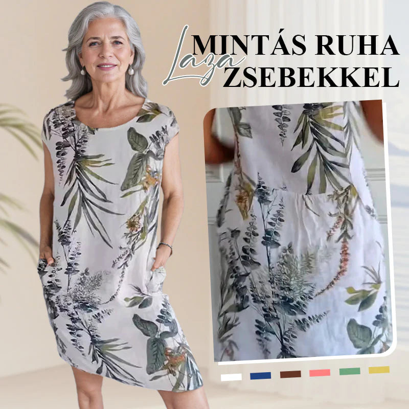 🌼Ženska haljina s okruglim izrezom od pamuka i lana s printom