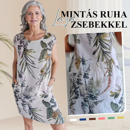 🌼Ženska haljina s okruglim izrezom od pamuka i lana s printom