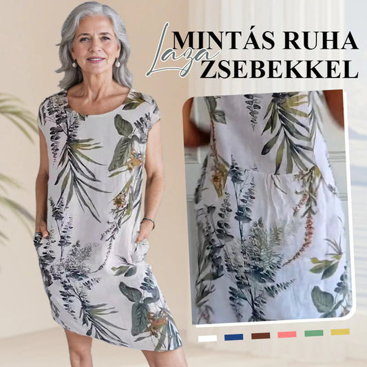 🌼Ženska haljina s okruglim izrezom od pamuka i lana s printom