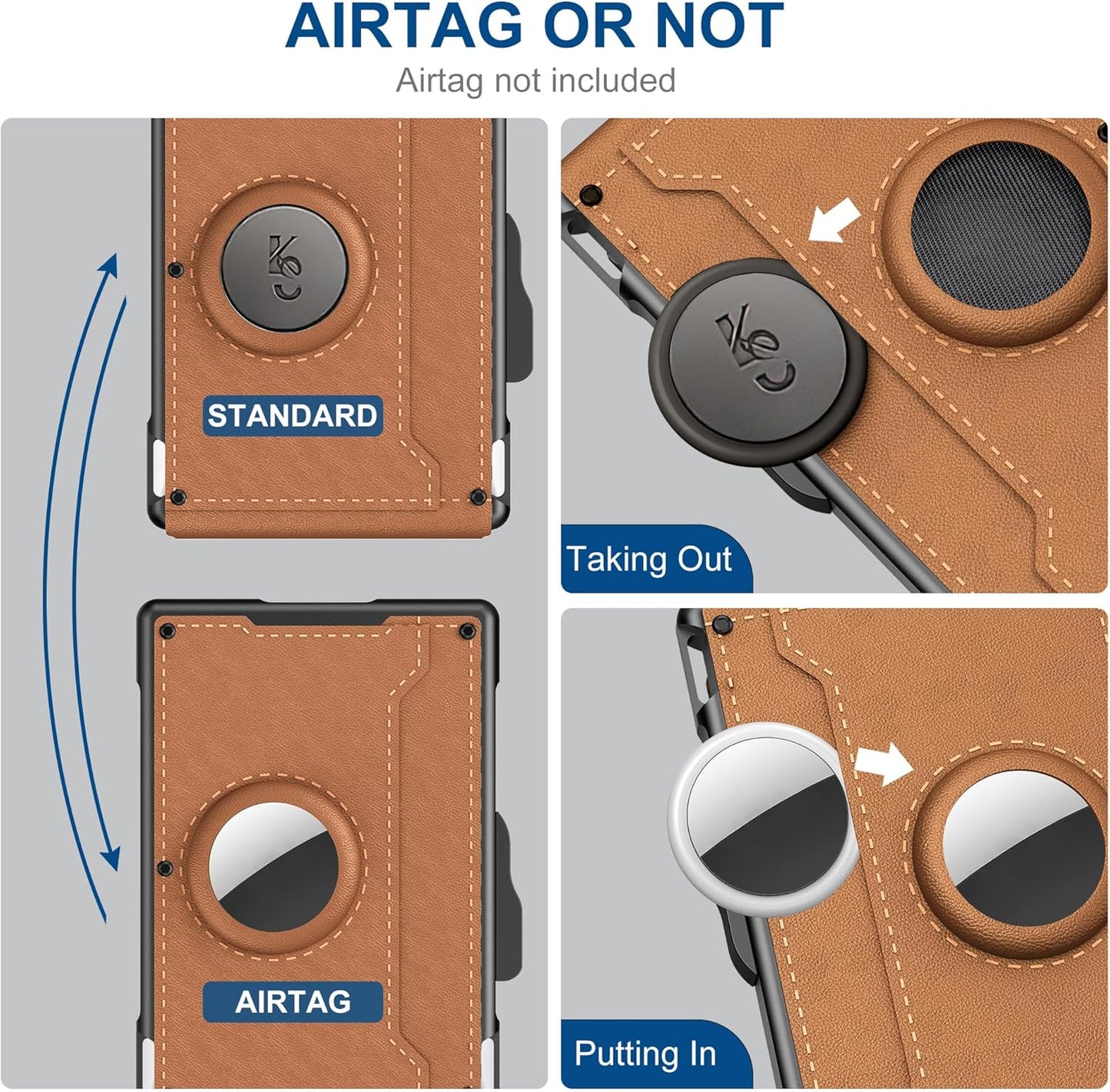✨Muški novčanik AirTag - s uvlačivim aluminijskim kućištem, kopčom za novčanice, finim kožnim utorima, držačem za kreditne kartice, RFID blokadom, minimalističkim dvostrukim preklopnim novčanikom