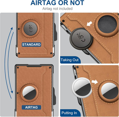 ✨Muški novčanik AirTag - s uvlačivim aluminijskim kućištem, kopčom za novčanice, finim kožnim utorima, držačem za kreditne kartice, RFID blokadom, minimalističkim dvostrukim preklopnim novčanikom