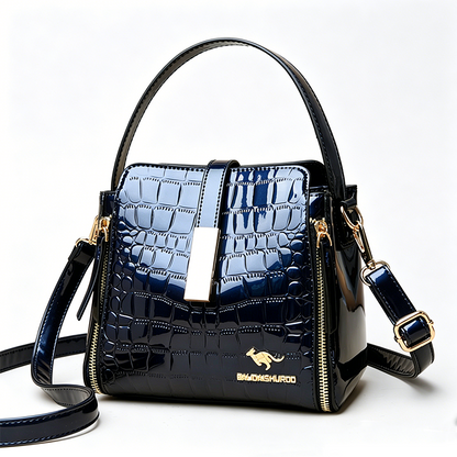 👜✨ Sjajna ženska torbica s uzorkom krokodila - strukturirana, zlatni detalji, prostrana i elegantna 💼