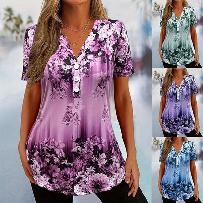 👚 50% POPUSTA! 🌸 Elegantna ženska majica kratkih rukava s cvjetnim printom - Lagana tkanina, romantičan dizajn i savršena za tople dane ☀️