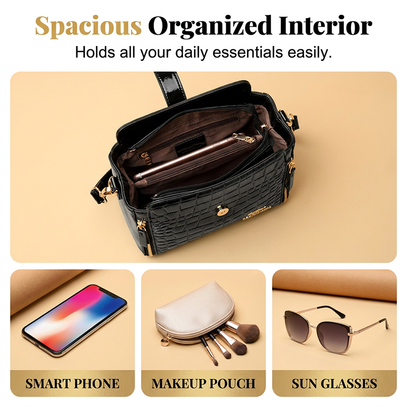 👜✨ Sjajna ženska torbica s uzorkom krokodila - strukturirana, zlatni detalji, prostrana i elegantna 💼