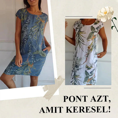 🌼Ženska haljina s okruglim izrezom od pamuka i lana s printom