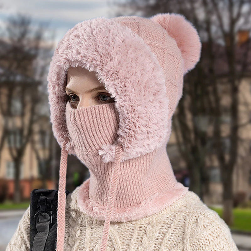 🔥Novo — elegantna, debela pletena zimska kapa s toplim štitnikom za lice i šalom