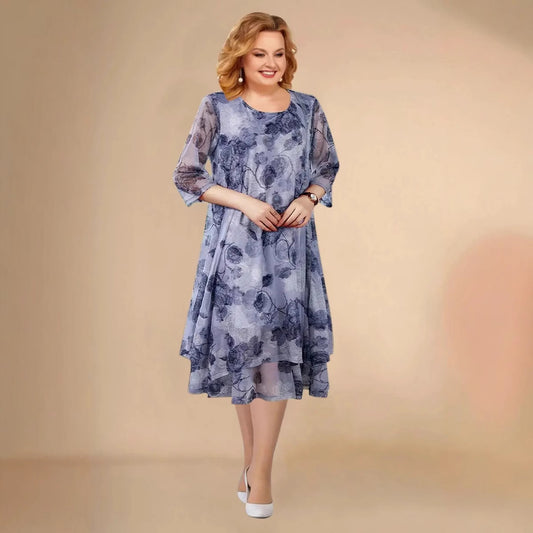 Elegantna asimetrična haljina kratkih rukava od cvjetnog šifona