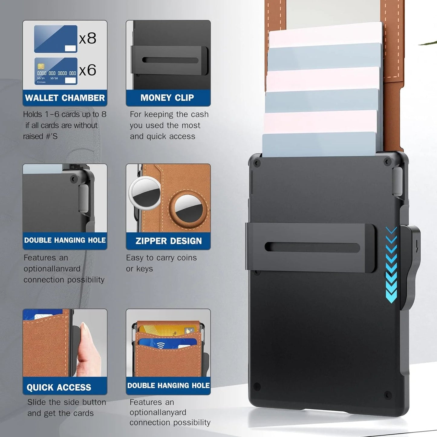 ✨Muški novčanik AirTag - s uvlačivim aluminijskim kućištem, kopčom za novčanice, finim kožnim utorima, držačem za kreditne kartice, RFID blokadom, minimalističkim dvostrukim preklopnim novčanikom