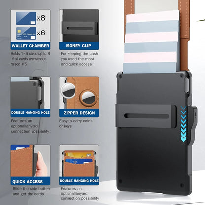 ✨Muški novčanik AirTag - s uvlačivim aluminijskim kućištem, kopčom za novčanice, finim kožnim utorima, držačem za kreditne kartice, RFID blokadom, minimalističkim dvostrukim preklopnim novčanikom
