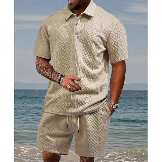 👕 50% POPUSTA! 💎 Muški dvodijelni set s dijamantnim uzorkom - košulja kratkih rukava i kratke hlače - prozračan, bez bora i opušten ljetni izgled ☀️