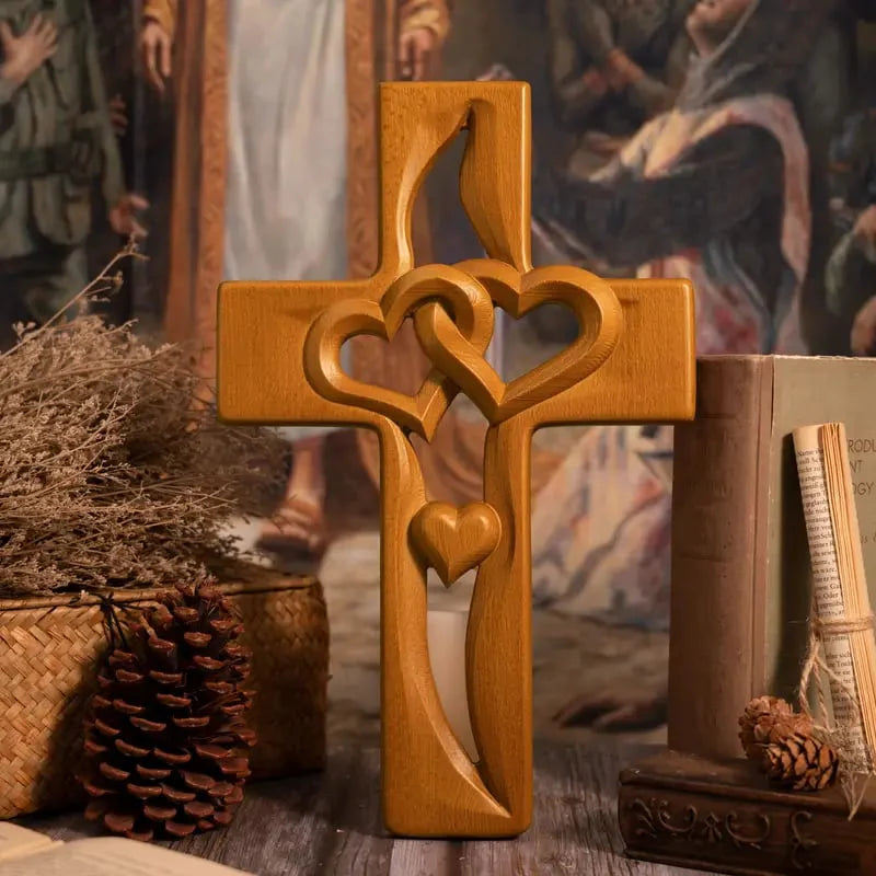 Drveni križ isprepletenih srca♥ - Obiteljski blagoslov 🕊️