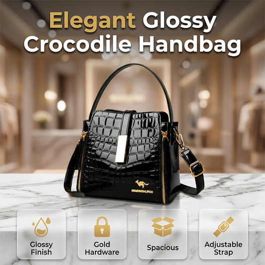👜✨ Sjajna ženska torbica s uzorkom krokodila - strukturirana, zlatni detalji, prostrana i elegantna 💼