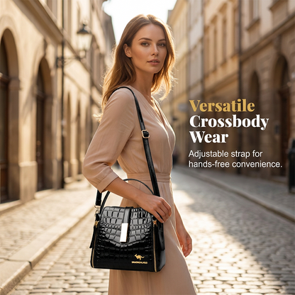 👜✨ Sjajna ženska torbica s uzorkom krokodila - strukturirana, zlatni detalji, prostrana i elegantna 💼