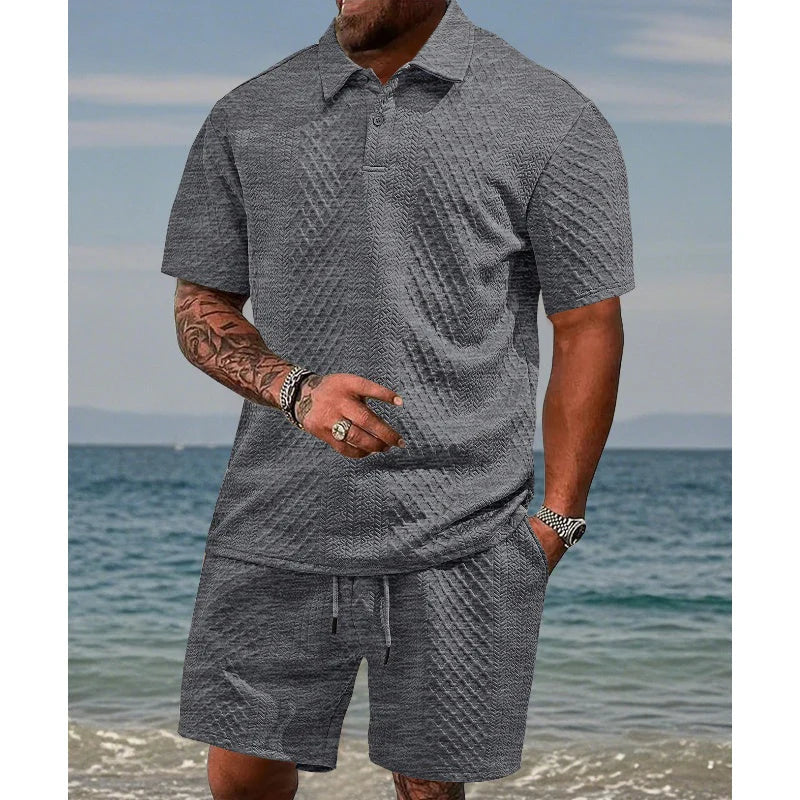 👕 50% POPUSTA! 💎 Muški dvodijelni set s dijamantnim uzorkom - košulja kratkih rukava i kratke hlače - prozračan, bez bora i opušten ljetni izgled ☀️
