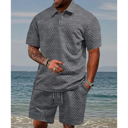 👕 50% POPUSTA! 💎 Muški dvodijelni set s dijamantnim uzorkom - košulja kratkih rukava i kratke hlače - prozračan, bez bora i opušten ljetni izgled ☀️