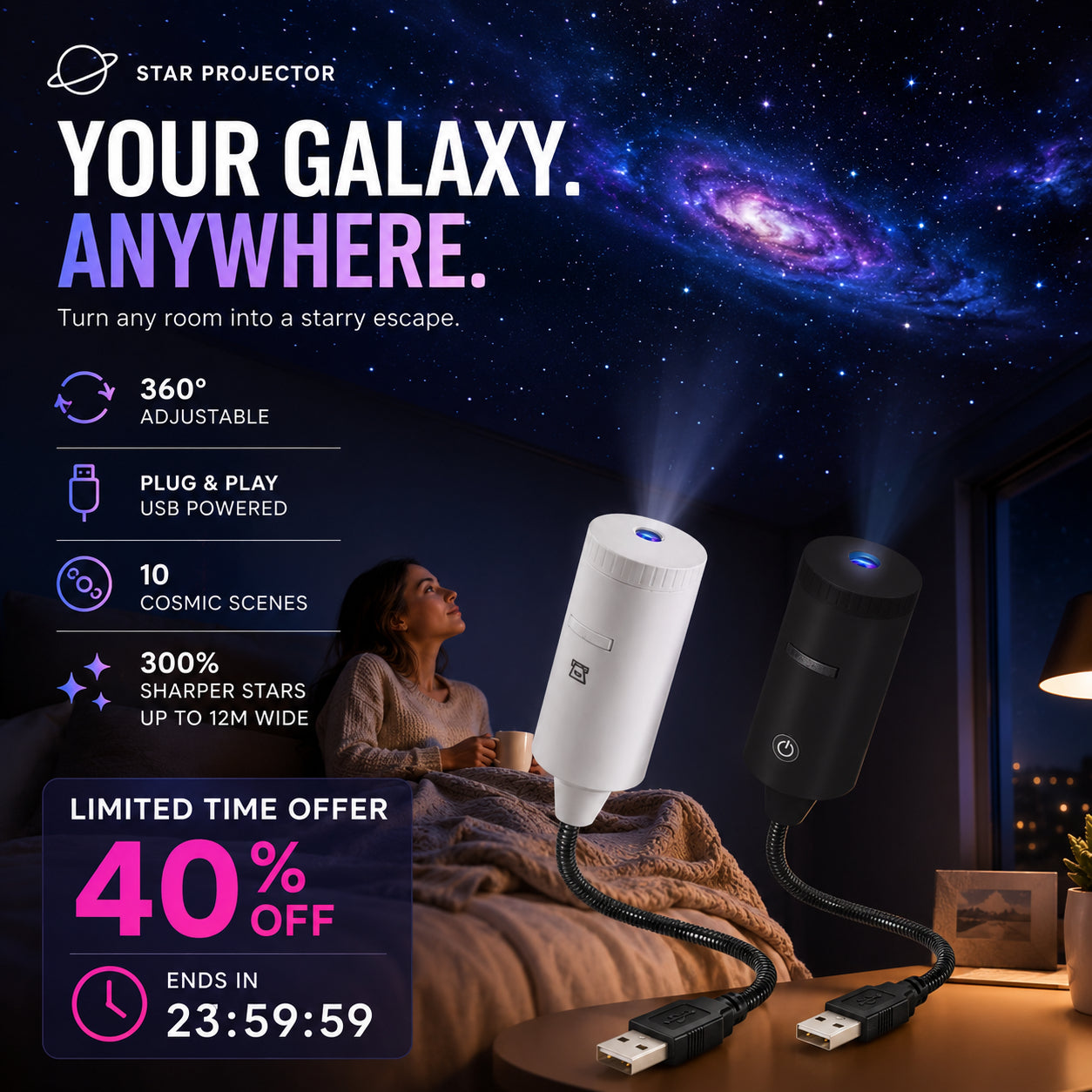 Plug-and-Play HD zvjezdani projektor