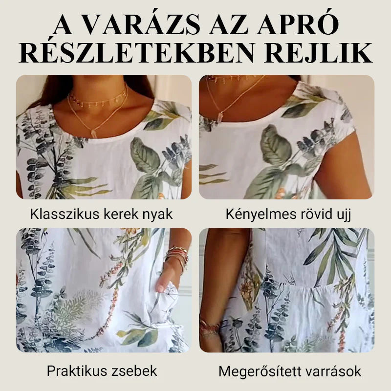 🌼Ženska haljina s okruglim izrezom od pamuka i lana s printom