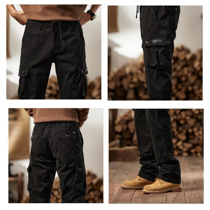👖🛠️ Muške taktičke hlače od 100% pamuka, u kaki boji - s mnogo džepova